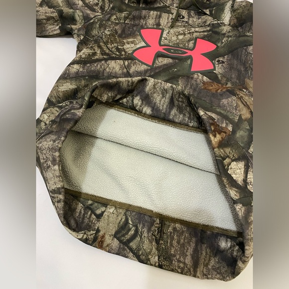 Under Armour Mossy Oak Camo Big Pink Logo Hoodie Women's Small Semi-Fitted - Picture 5 of 9